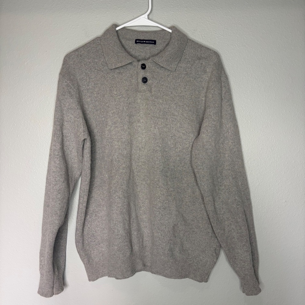 Brandy Melville Wool Blend Polo Sweater Grey Long Sleeve Knit Top M/L spot (pic)
